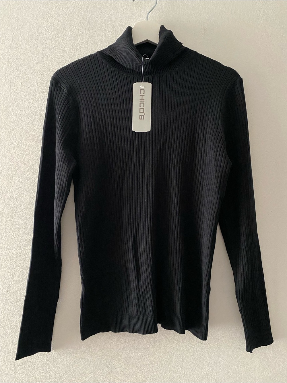 Chico's Women's Size 1 Black Silk Blend Turtleneck Long Sleeve Top NWT - Picture 1 of 14
